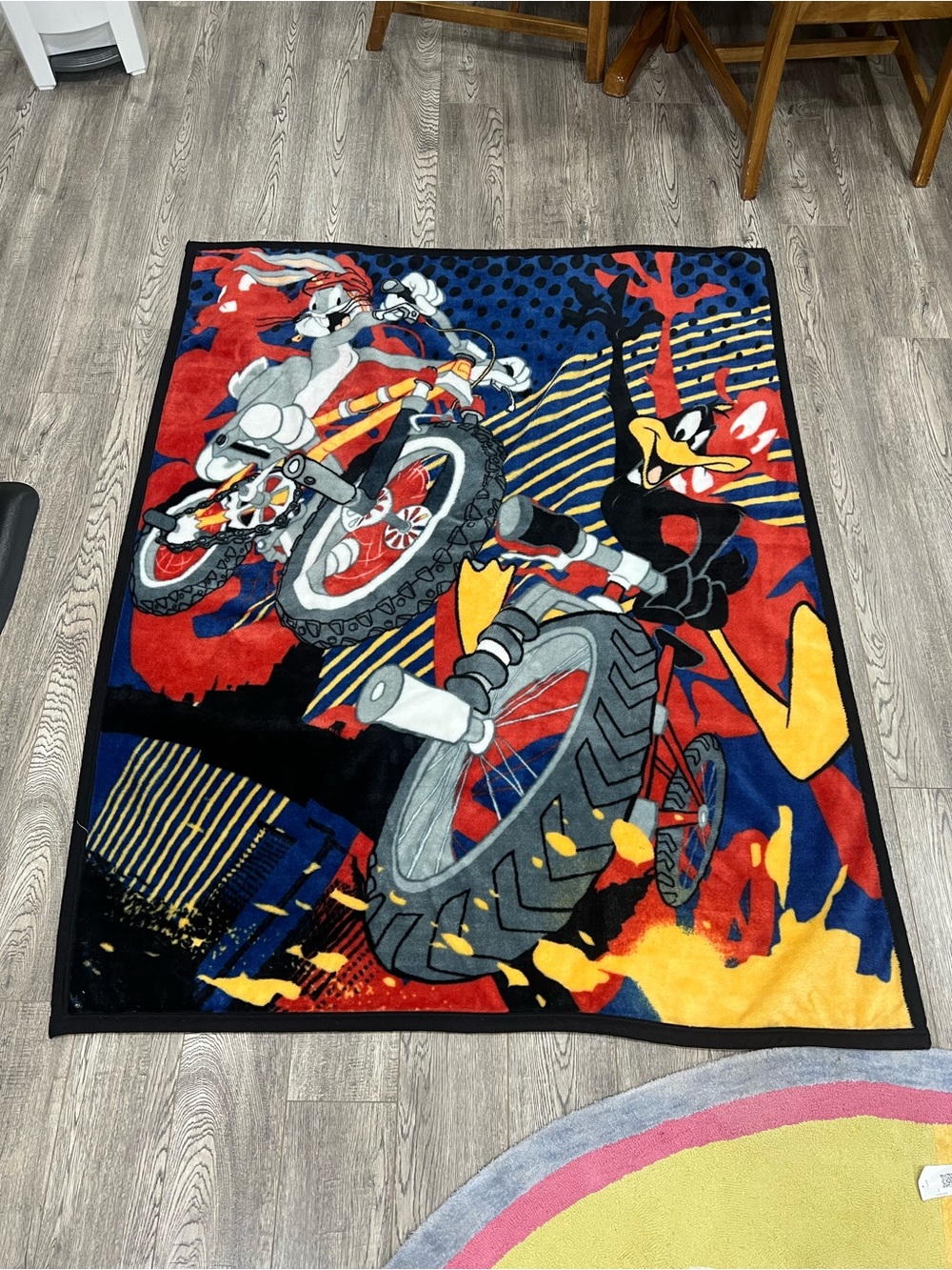 Bugs Bunny & Daffy Duck Motorcycle Throw Blanket - Red, Blue, Yellow